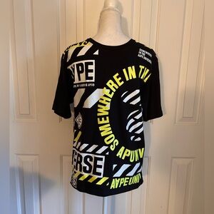 Aape by *A BATHING APE® Men Short Sleeves Shirt, Black White Yellow, Size Medium